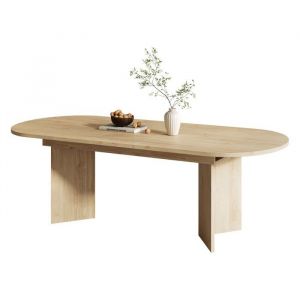 Table &Agrave; Manger Extensible 160-200x90x75cm Pour 6-8 Personnes Coins Arrondis Plateau &Eacute;pais Style Sobre Coloris Ch&ecirc;ne