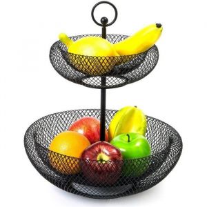 Grande Corbeille A Fruits 2 Etages Panier de Fruit Fruits en Métal Casier À Fruits Support À Fruits-Noir