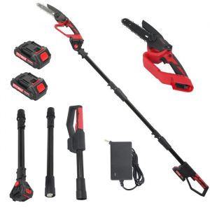 2in1 Cisaille S&eacute;cateur &Eacute;lectrique + Mini Tron&ccedil;onneuse / Scie &Eacute;lectrique sans Fil + manche telescopique avec 2x batterie 21V 1500mh