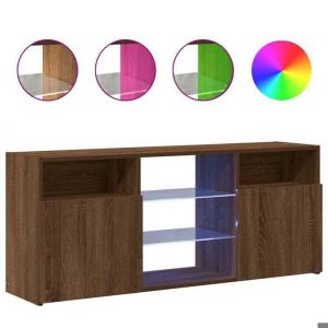 Console TV VENT-FLASH - Banc TV Meuble TV - avec lumières LED Chêne marron 120x30x50 cm - Meuble de Salon（60480）ZLH