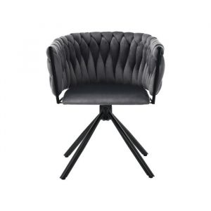 SogesHome CHAISE Velours Tournante Lot de 4 Structure Industrielle 4 Pieds M&eacute;tal Gris Platine Stabilit&eacute;