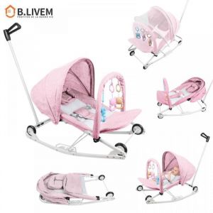 B.LIVEM Transat B&eacute;b&eacute; Transat &agrave; Bascule pour B&eacute;b&eacute; Berceau pour B&eacute;b&eacute; avec Arche de Jeu R&eacute;glable Rose