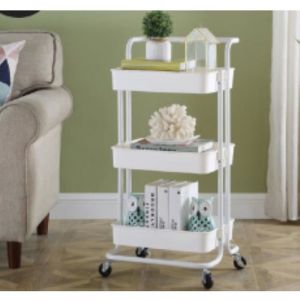 Meuble de cuisine - alvorog - Chariot Blanc &agrave; 3 &eacute;tages - Roulettes pivotantes - M&eacute;tal