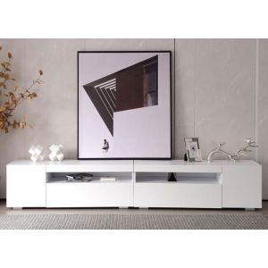 Meuble TV moderne LED variable - GENERIQUE - LIBERT&Eacute; - Blanc - Brillant - 240x35x39 cm