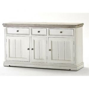 Buffet en pin massif blanc vintage - Longueur 165 x Hauteur 90 x Profondeur 47 cm