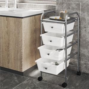 Tour de Rangement Mobile Chariot de Stockage Desserte à roulettes 4 Tiroirs Cuisine Salle de Bain Bureau Chambre Blanc - Yaheetech