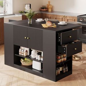 &Icirc;lot de cuisine avec plan de travail rabattable 140 x 40 (70) x 90 cm avec 3 portes 2 tiroirsun espace de rangement ouvert -Noir