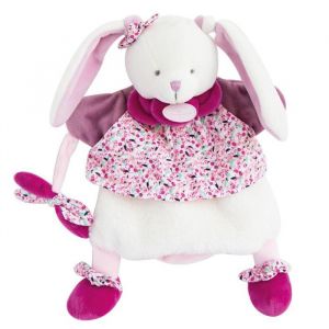 Doudou marionnette &agrave; main lapin 28 cm collection LAPIN CERISE rose