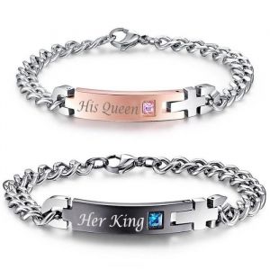 2 Pièce Acier Inoxydable Bracelet Lien Poignet Argent Noir Rose Gourmette Chaîne HommeFemme Couple Amoureux Bracelets