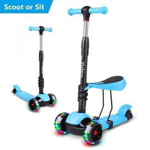 Yoleo 3 en 1 Trottinette Enfant-Roue Led lumineuse-Si&egrave;ge Amovible-Cadeau pour EnfantBleu