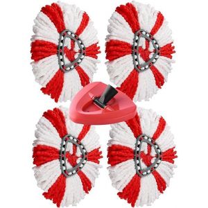 SOSALUK 4 pcs Recharge Serpillre et 1 pcs Base Rouge Compatible avec Vileda Turbo et Easy Wring and Clean Serpillere Tte SERPILLERE