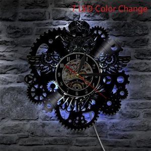 Horloge murale - Steampunk - Vinyle - 7 couleurs LED - 12 pouces - Décoration moderne