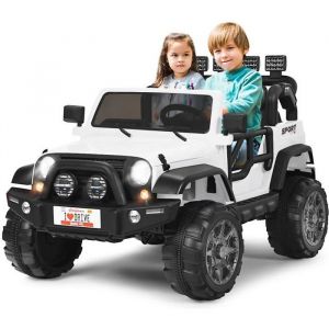 COSTWAY Voiture 4x4 Électrique 12V pour Enfants 3+ Ans 2 Places Télécommande 2.4G Lumières LED et MusiqueBlanc