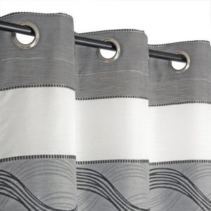 Rideau Voilage Jacquard à Bandes Horizontales en Fil Lurex 140x240cm Gris Dylrev - Prêt à Poser