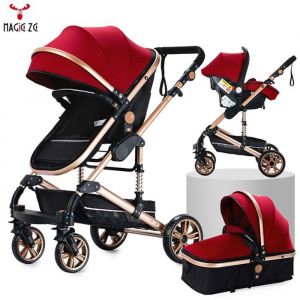 Poussette bébé 3 en 1 Magic ZC poussette poussette trio avec grande nacelle pliable un clic cadre en alliage daluminium Rouge
