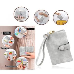 Porte-monnaie - Femme - Cuir PU - Gris - Pliable - Slots de Carte