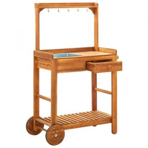 @FRENCH Desserte de cuisine &agrave; roulettes - TOP VENTES - Chariot de cuisine de jardin - bois dacacia 92x435x1415cm 9443064