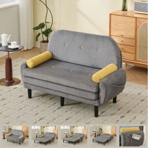 Canape Lit 2 Places Convertible 2 Coussins Ronds Petit Canap&eacute; Convertible Gris Velours C&ocirc;tel&eacute; BZ Convertible 2 Places M&eacute;ridienne