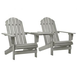 HSF&reg;Chaises de jardin - anticorrosion - Fauteuil de bistrot Adirondack avec table bois de sapin gris - 181 / 164x915x90 cm