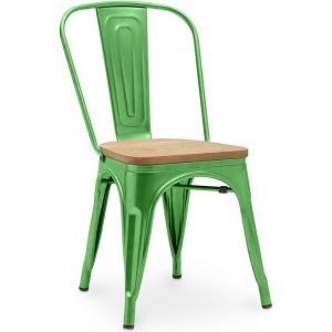 Chaise Salle &agrave; Manger Bistrot Metalix Design Industriel en M&eacute;tal et Bois Clair  - Nouvelle Edition Vert
