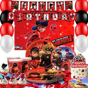 Decoration Anniversaire coccinelle fille Décorations de Ballon coccinelle fille Ensemble de Vaisselle Ballons Bannière