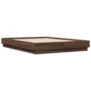 RemiseLit 2 personnes Cadre de lit Double avec LED sans matelas ch&ecirc;ne marron 120 x 190 cm JILIMAISON2025 98619459