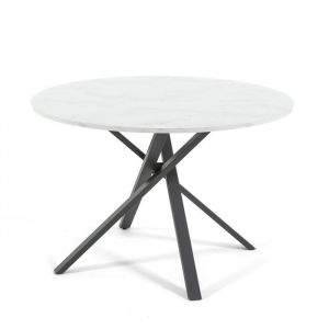 Table de salle à manger ronde CARLO plateau en stratifié et base en métal design unique et élégant diamètre 110 cm (Marbre