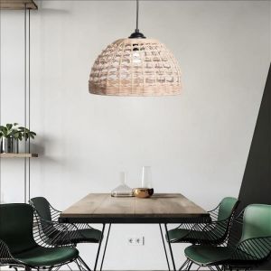 Fusion Luminaire Suspension Bambou - Abat-jour tressé à la main Lustre en rotin - 60W - Naturel - Ø 28 x H 17cm - 1PCS