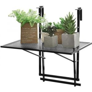 COSTWAY Table de Balcon Suspendue Rabattable Hauteur Réglable sur 5 Niveaux Anti-rouille Noir pour BalconJardin