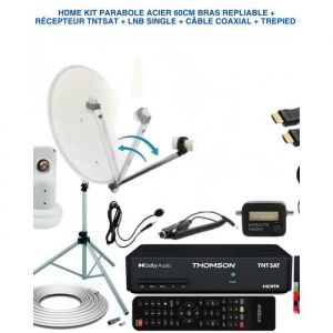 Kit Parabole - HD4K - 60cm - R&eacute;cepteur TNTSAT THS806 - LNB Single - Tr&eacute;pied Aluminium