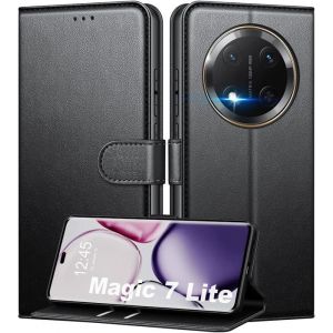 TECHTA Coque pour Honor Magic 7 Lite [Étui de Protection Housse Premium en Cuir PU Pochette de Portefeuille Etui à Rabat - Noir