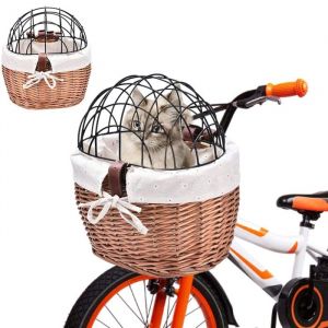 Panier avant pour chien en osier tissé pour vélo panier de transport pour animaux de compagnie pour chiens chiots et chats
