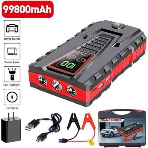 Booster Batterie VoitureDemarreur Batterie Voiture (Jusqu’à 6LEssence &4L+ Diesel)12V Jump Starter Lampe à LED Grand Écran LCD