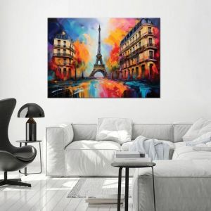 Tableaux Decoratifs Tableau Salon-Paris Tour Eiffel Ville Abstrait Color&eacute; D&eacute;coration Chambre-Decoration Murale 90x60cm sans cadre