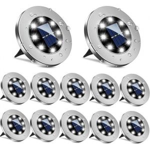 Lampe Solaire Extérieur Étanche IP65 12PCS Spot Solaire Encastrable 6000K Éclairage Extérieur pour Paysage Passerelle Pelouse