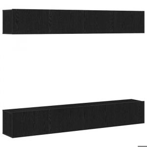 LMT - TOP@Ensemble meuble TV 4 pcs - CLARENCE - Support/Armoire de T&eacute;l&eacute;vision - Fix&eacute; au mur en ch&ecirc;ne noir CC91663