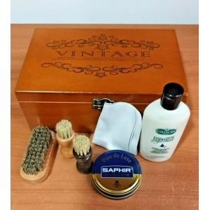 COFFRET BOIS VINTAGE CIRAGE NOIR ENTRETIEN CUIRS CHAUSSURES AVEC ACCESSOIRES