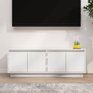 (Blanc)Meuble TV - SIGNOR - Table T&eacute;l&eacute;vision en bois Blanc 110x34x40 cm Bois pin massif 399093