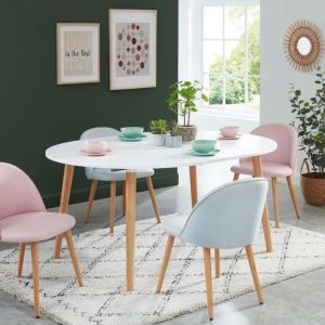 Table à manger ronde extensible - BAÏTA - Gamme ORACLE - Laqué blanc mat - L 160 x P 120 x H 75 cm