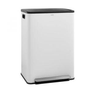 CASABEL Poubelle Tri Selectif 60L &ndash; 2x30L Acier INOX BLANC Double Compartiments P&eacute;dale Bacs Amovibles Couvercles Silencieux