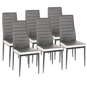 Chaises de salle à manger en simili cuir Viyiduo® - Gris et blanc - Lot de 6 - Style scandinave - Moderne