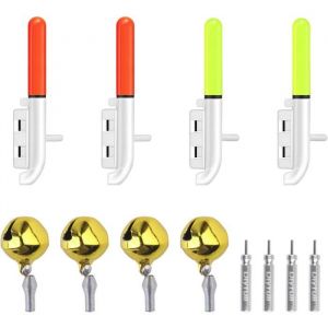 4 Pi&egrave;ces Detecteur de Touche Peche Baton Lumineux Clochette de Peche avec Boucle Facile &agrave; Fixer pour Canne a Peche Mer P&ecirc;che