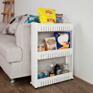 Desserte de cuisine &agrave; roulettes AGNESG - 3 couches - blanc - 54x12.3x72cm