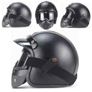 Casque Harley vintage visage complet moto rétro visière ouverte avec le masque homme femme casqueNoir classique