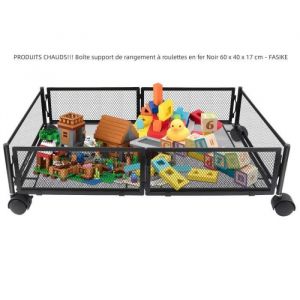 PRODUITS CHAUDS!!! Bo&icirc;te support de rangement &agrave; roulettes sous le lit en fer Noir 60 x 40 x 17 cm - FASIKE