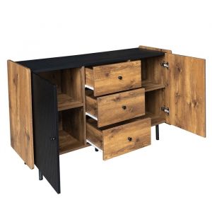 Buffet de 120 cm de hauteur 2 portes et 3 tiroirs - SWEIKO - Noir+Bois