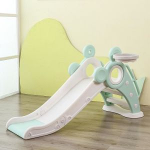 Toboggan pliant enfant - Jouet Ext&eacute;rieur Int&eacute;rieur - Vert et Blanc - 3 Marches Antid&eacute;rapant