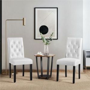 Lot de 2 Chaises de salle à manger Haut Dossier-Capitonné & Rembourré-Pieds Chêne Massif-Blanc - 455×605×98 cm - YAHEETECH