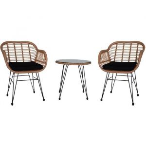 Salon Bas de Jardin en R&eacute;sine Rotin 2 Fauteuil + 1 Table Basse - 2 Places