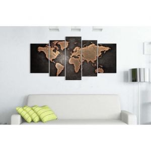 Décoration murale - OHP - Tableau Multi Panneaux - Carte du monde - Toile HD - 5 pièces - 150x80cm